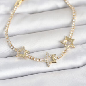 Tegan Pirinç Gold Renk Yıldız Model Zirkon Taşlı Su Yolu Kadın Bileklik TG27BB8377