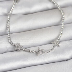 Tegan Pirinç Gümüş Renk Minimal Yıldız Model Zirkon Taşlı Su Yolu Kadın Bileklik TG27BB8378