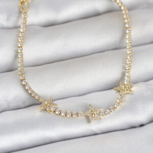 Tegan Pirinç Gold Renk Minimal Yıldız Model Zirkon Taşlı Su Yolu Kadın Bileklik TG27BB8379