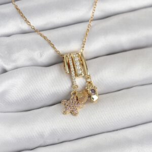 Tegan 316L Çelik Gold Zirkon Taşlı Deniz Tema Charmlı Kadın Kolye TG27BKO11013