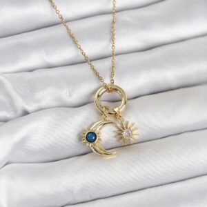 Tegan 316L Çelik Gold Renk Gece Gündüz Tema Charmlı Kadın Kolye TG27BKO11015