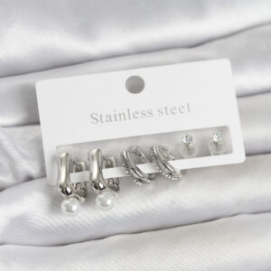 Tegan 316L Çelik Gümüş Renk Kadın Küpe Seti TG27BKP11690