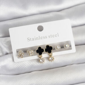 Tegan 316L Çelik Gold Renk Yonca Detaylı Kadın Küpe Seti TG27BKP11695