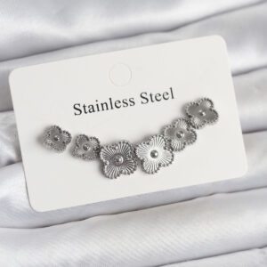 Tegan 316L Çelik Gümüş Renk Yonca Küpe Seti TG27BKP11698