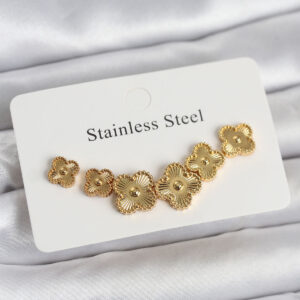 Tegan 316L Çelik Gold Renk Yonca Küpe Seti TG27BKP11699