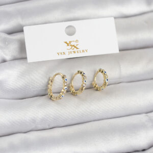 Tegan Pirinç Gold Renk Nazarlı Model 3'lü Kadın Küpe TG27BKP11711