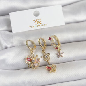 Tegan Pirinç Gold Renk Çiçek Model 3'lü Kadın Küpe TG27BKP11717