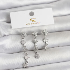 Tegan Pirinç Gümüş Renk Sıralı Kutup Yıldızı Model 3'lü Kadın Küpe TG27BKP11714