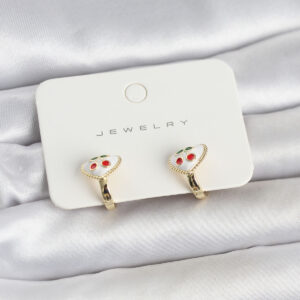 Tegan Pirinç Gold Renk Mineli Kalp Kiraz Model Çocuk Küpe TG27BKP11718