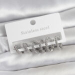 Tegan 316L Çelik Gümüş Renk Zirkon Taşlı Halka Model Kadın Küpe Seti TG27BKP11722