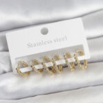 Tegan 316L Çelik Gold Renk Zirkon Taşlı Halka Model Kadın Küpe Seti TG27BKP11723