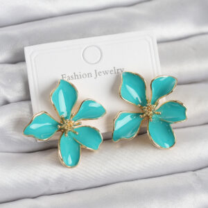 Tegan Turkuaz Mineli Çiçek Model Pirinç Kadın Küpe TG27BKP11724