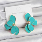 Tegan Turkuaz Mineli Lotus Model Pirinç Kadın Küpe TG27BKP11730