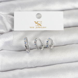 Tegan Pirinç Gümüş Renk Nazarlı Model 3'lü Kadın Küpe TG27BKP11710