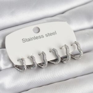 Tegan 316L Çelik Gümüş Renk 6'lı Set Kalp Form Kadın Küpe TG27BKP11738