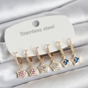 Tegan 316L Çelik Zirkon Taşlı Yıldız Form 6'lı Set Kadın Küpe TG27BKP11739