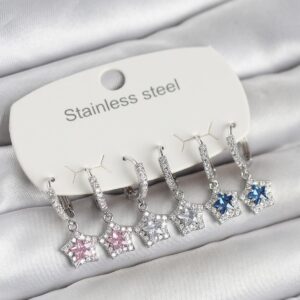 Tegan 316L Çelik Gümüş Renk Zirkon Taşlı Yıldız Form 6'lı Set Kadın Küpe TG27BKP11740