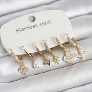 Tegan 316L Çelik Gold Renk 6'lı Set Yonca Model Kadın Küpe TG27BKP11743