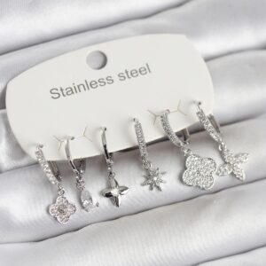 Tegan 316L Çelik Gümüş Renk 6'lı Set Yonca Model Kadın Küpe TG27BKP11744