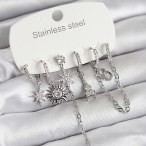 Tegan 316L Çelik Gümüş Renk 6'lı Set Charmlı Kadın Küpe TG27BKP11750