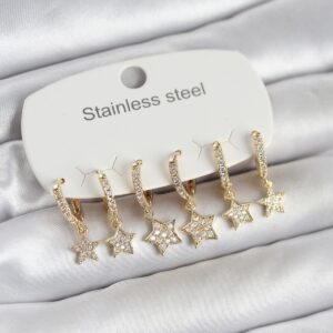 Tegan 316L Çelik Gold Renk 6'lı Set Yıldız Model Kadın Küpe TG27BKP11751