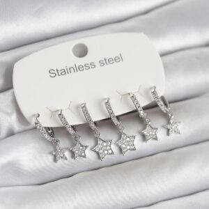 Tegan 316L Çelik Gümüş Renk 6'lı Set Yıldız Model Kadın Küpe TG27BKP11752