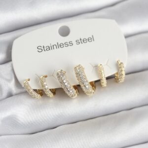 Tegan 316L Çelik Gold Renk 6'lı Set Zirkon Taşlı Halka Model Kadın Küpe TG27BKP11753