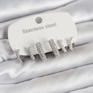 Tegan 316L Çelik Gümüş Renk 6'lı Set Zirkon Taşlı Halka Model Kadın Küpe TG27BKP11754