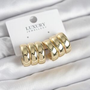 Tegan Pirinç Gold Renk Üçlü Görünüm Kadın Küpe TG27BKP11755