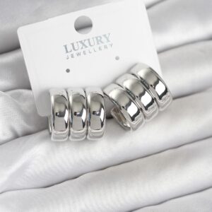 Tegan Pirinç Gümüş Renk Üçlü Görünüm Kadın Küpe TG27BKP11756