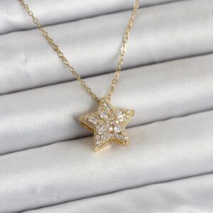 Tegan 316L Çelik Zincir Gold Renk Zirkon Taşlı Yıldız Model Kadın Kolye TG27BKO11018
