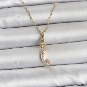 Tegan 316L Çelik Zincir Gold Renk Zirkon Taşlı Deniz Kızı Model Kadın Kolye TG27BKO11024