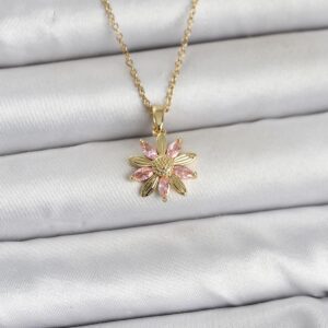 Tegan 316L Çelik Zincir Gold Renk Pembe Papatya Model Kadın Kolye TG27BKO11030