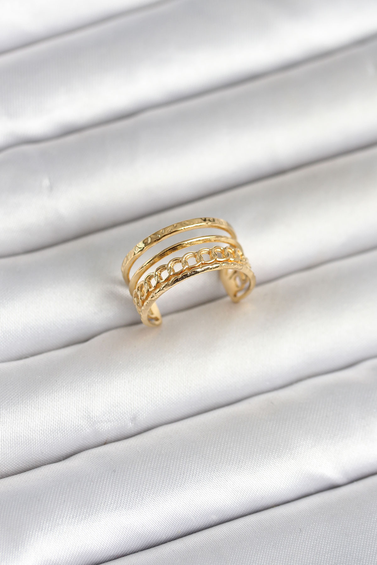 Tegan 316L Çelik Gold Renk Zincirli Vintage Model Kadın Yüzük TG27BYK4170 - Görsel 1