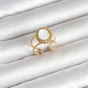 Tegan 316L Çelik Gold Renk Sedefli Vintage Kadın Yüzük TG27BYK4171