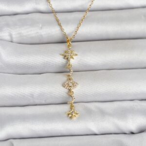Tegan 316L Çelik Gold Renk Kutup Yıldızı Y Model Zirkon Taşlı Kadın Kolye TG27BKO11049