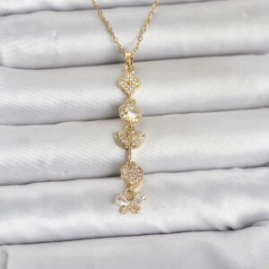 Tegan 316L Çelik Gold Renk Şans Kolyesi Y Model Zirkon Taşlı Kadın Kolye TG27BKO11050