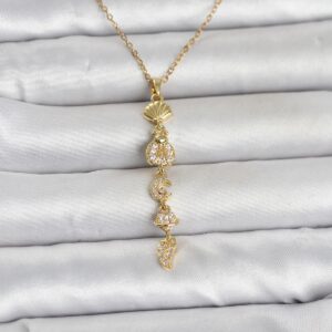 Tegan 316L Çelik Gold Renk Deniz Temalı Y Model Zirkon Taşlı Kadın Kolye TG27BKO11051