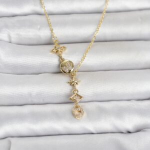 Tegan 316L Çelik Gold Renk Zirkon Taşlı Y Kadın Kolye TG27BKO11053