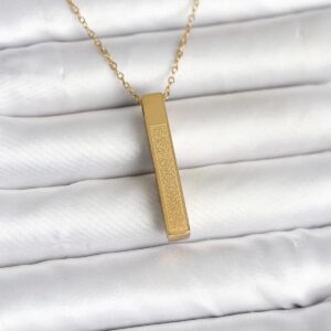 Tegan 316L Çelik Gold Renk Ayetel Kürsi Yazılı Bar Çubuk Kolye TG27BKO11057