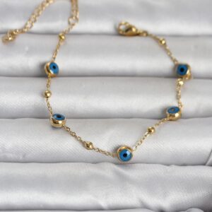 Tegan 316L Çelik Gold Renk Top Zincirli Nazarlı Kadın Bileklik TG27BB8388