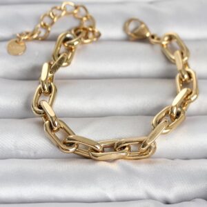 Tegan 316L Çelik Gold Renk Kalın Zincirli Kadın Bileklik TG27BB8391