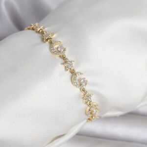 Tegan Pirinç Gold Renk Zirkon Taşlı Ay ve Yıldız Model Kadın Bileklik TG27BB8395