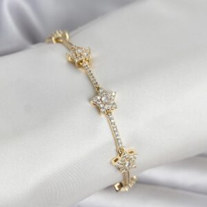 Tegan Pirinç Gold Renk Yıldız Model Zirkon Taşlı Kadın Bileklik TG27BB8410