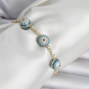 Tegan Pirinç Gold Renk Nazarlı Model Zirkon Taşlı Kadın Bileklik TG27BB8418