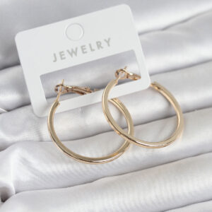 Tegan Gold Renk Pirinç Köşeli Kenar Halka 32 mm Kadın Küpe TG27BKP11765