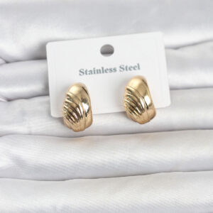 Tegan 316L Çelik Gold Renk Desenli Yarım Halka Model Kadın Küpe TG27BKP11807