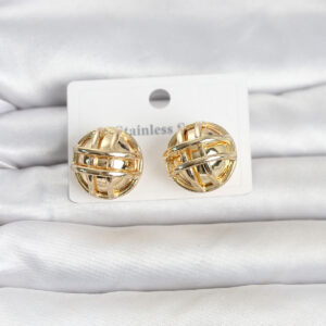 Tegan 316L Çelik Gold Renk Desenli Top Model Kadın Küpe TG27BKP11811