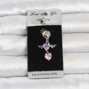 Tegan 316L Cerrahi Çelik Pembe Zirkon Taşlı Kanat Model Göbek Piercing TG27PR1405