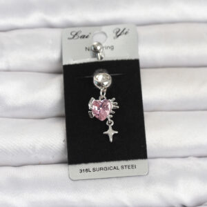 Tegan 316L Cerrahi Çelik Pembe Zirkon Taşlı Model Göbek Piercing TG27PR1408
